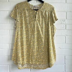 Rose & Olive 2X Floral Peasant Blouse Cottagecore Boho Yellow Blue